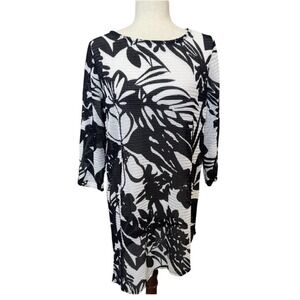 Chicos Swim Cover Up Hawaiian Tunic Top Dress Medium Sheer Floral‎ Black 1 NEW